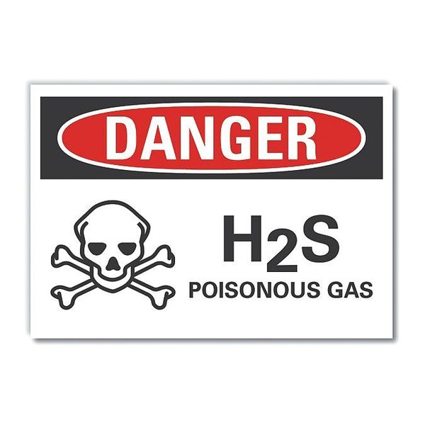 H(2)S Poisonous Gas Danger Label, 7 in H, 10 in W, Polyester, Vertical, English, LCU4-0220-ND_10X7