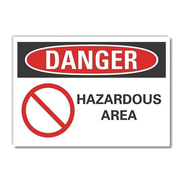 Hazard Area Danger Label, 5 in Height, 7 in Width, Polyester, Horizontal Rectangle, English