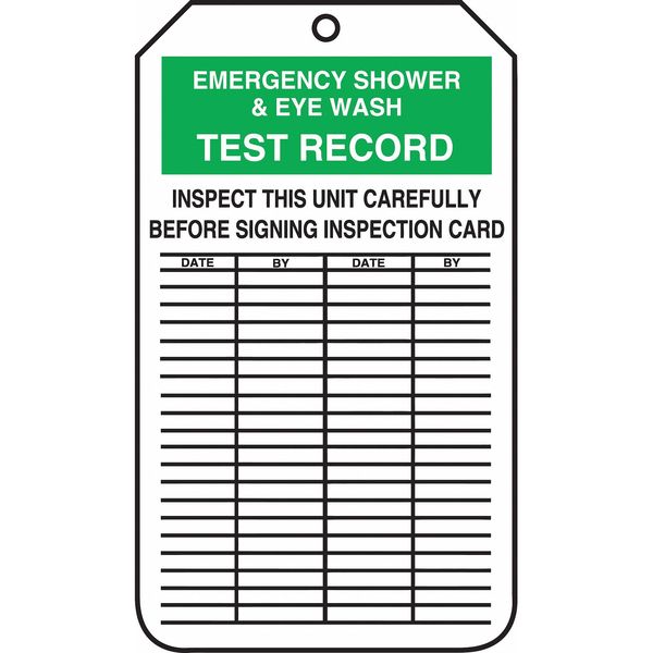 Inspection Tag, Emerg Shower, 5-3/4x3-1/4 in, Cardstock, 25/PK