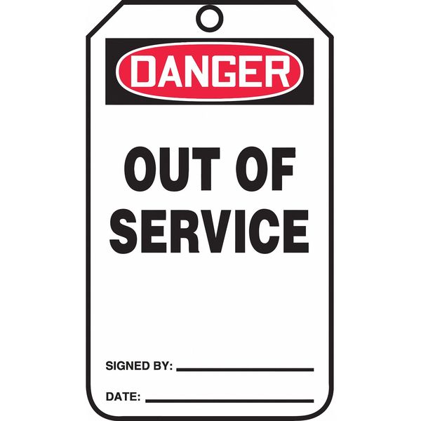 Danger Tag, Out Of Service, 5-3/4x3-1/4 in, Cardstock, 25/PK