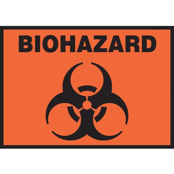 Biohazard Label, 3-1/2x5 in, Adhesive Vinyl, 5/PK