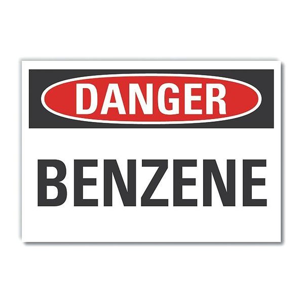 Benzene Danger Reflective Label, 5 in H, 7 in W, Horizontal Rectangle, LCU4-0308-RD_7X5