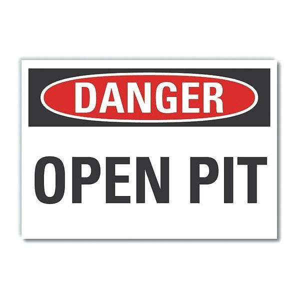 Open Pit Danger Label, 10 in H, 14 in W, Polyester, Horizontal Rectangle, LCU4-0315-ND_14X10