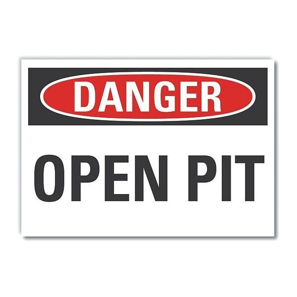 Open Pit Danger Label, 3 1/2 in H, 5 in W, Polyester, Horizontal Rectangle, LCU4-0315-ND_5X3.5