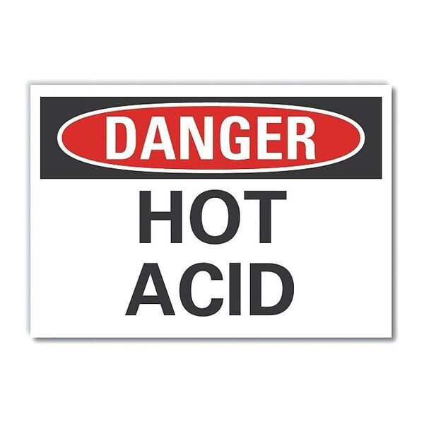 Hot Acid Danger Label, 5 in Height, 7 in Width, Polyester, Horizontal Rectangle, English