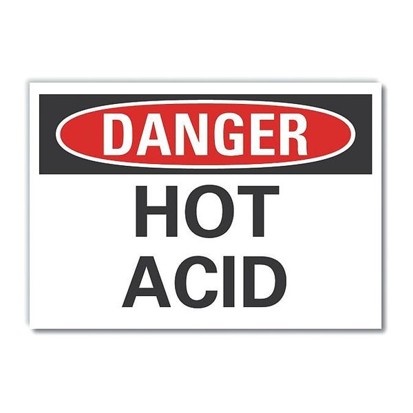 Hot Acid Danger Reflective Label, 3 1/2 in Height, 5 in Width, Reflective Sheeting, English
