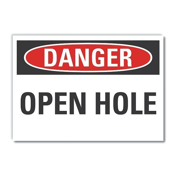 Open Hole Danger Label, 3 1/2 in H, 5 in W, Polyester, Horizontal Rectangle, LCU4-0330-ND_5X3.5