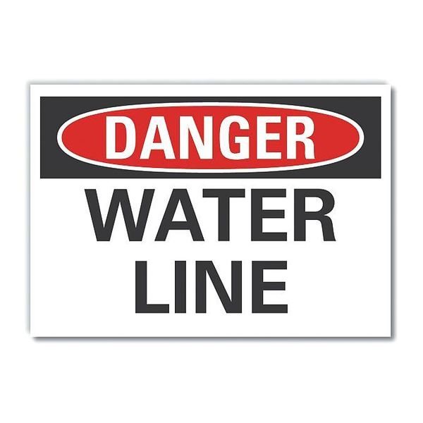 Water Line Danger Label, 10 in Height, 14 in Width, Polyester, Horizontal Rectangle, English