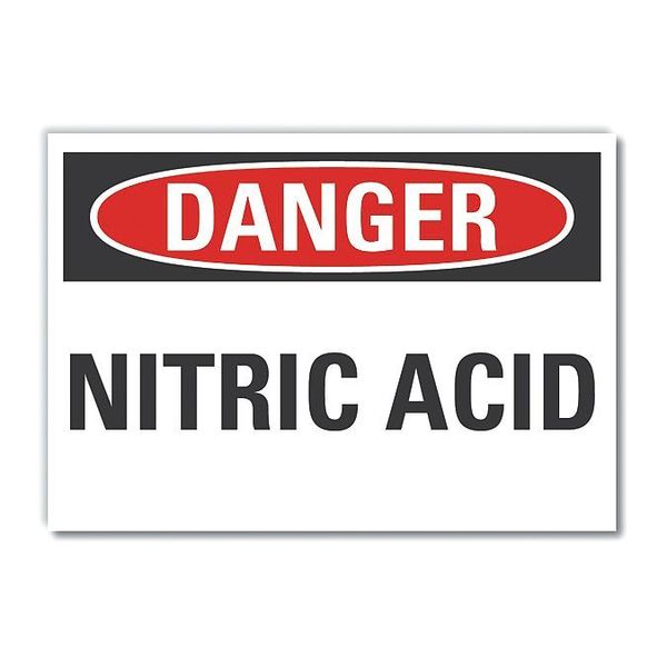 Nitric Acid Danger Label, 10 in H, 14 in W, Polyester, Horizontal Rectangle, LCU4-0342-ND_14X10