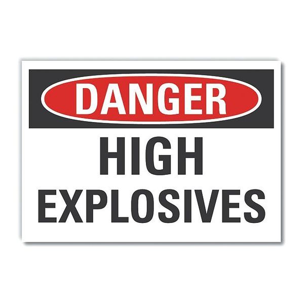 Explosive Materials Danger Label, 3 1/2 in H, 5 in W, Polyester, Horizontal, LCU4-0375-ND_5X3.5