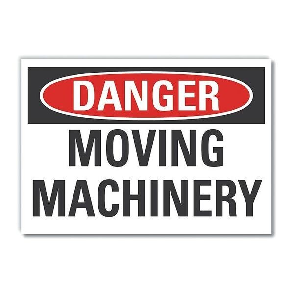 Moving Machinery Danger Label, 10 in Height, 14 in Width, Polyester, Horizontal Rectangle, English