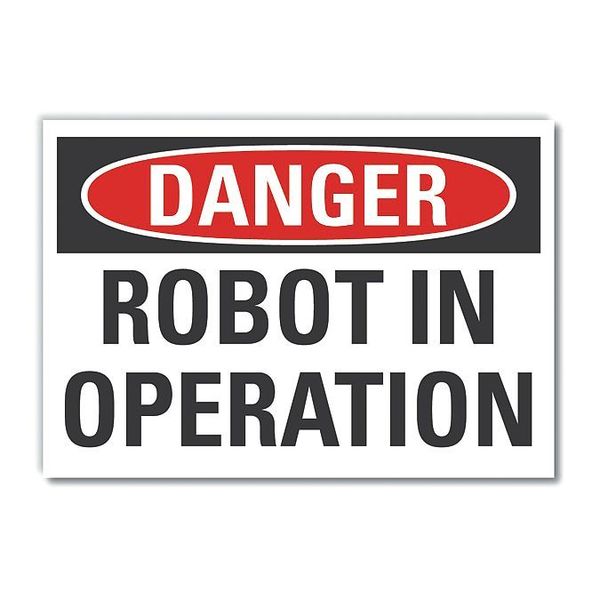 Robot Area Danger Label, 5 in Height, 7 in Width, Polyester, Horizontal Rectangle, English