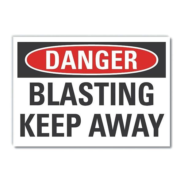 Blasting Area Danger Label, 5 in Height, 7 in Width, Polyester, Horizontal Rectangle, English