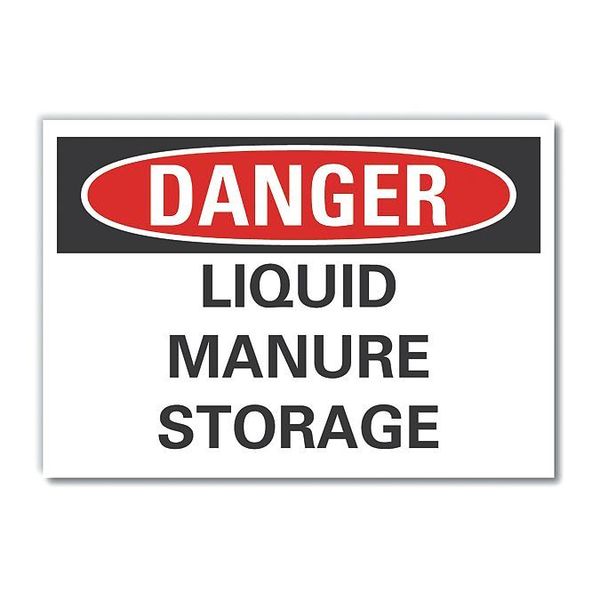 Liquid Manure Danger Label, 3 1/2 in Height, 5 in Width, Polyester, Horizontal Rectangle, English