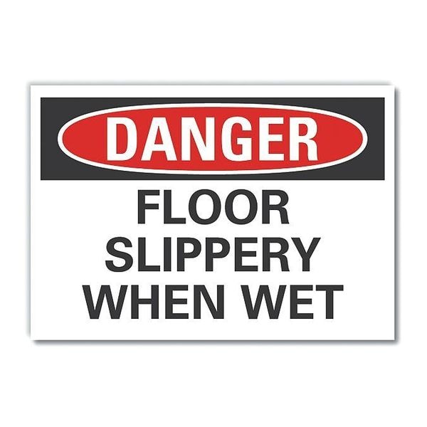 Slippery Floor Danger Reflective Label, 7 in Height, 10 in Width, Reflective Sheeting, English