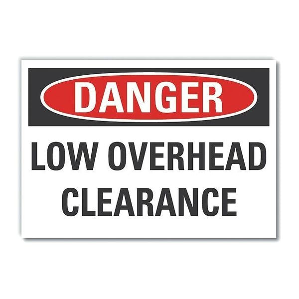 Low Clearance Danger Label, 10 in Height, 14 in Width, Polyester, Horizontal Rectangle, English