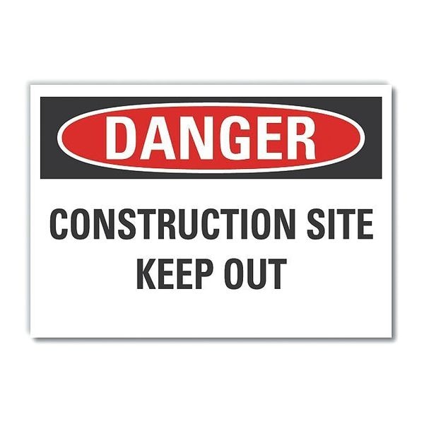 Construction Area Danger Label, 7 in Height, 10 in Width, Polyester, Vertical Rectangle, English
