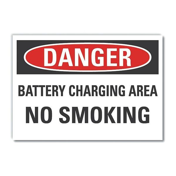 Battery Charging Danger Label, 10 in Height, 14 in Width, Polyester, Horizontal Rectangle, English