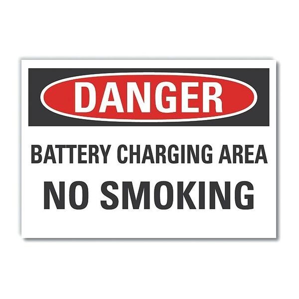 Battery Charging Danger Label, 3 1/2 in Height, 5 in Width, Polyester, Horizontal Rectangle