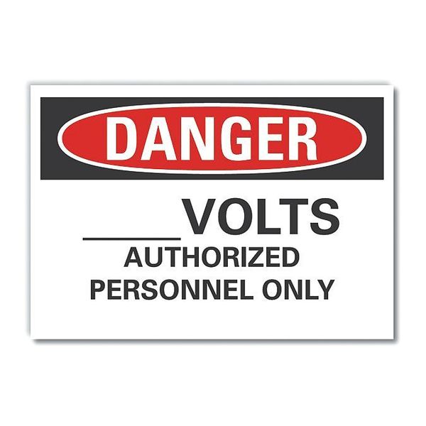 Voltage Danger Label, 3 1/2 in Height, 5 in Width, Polyester, Horizontal Rectangle, English
