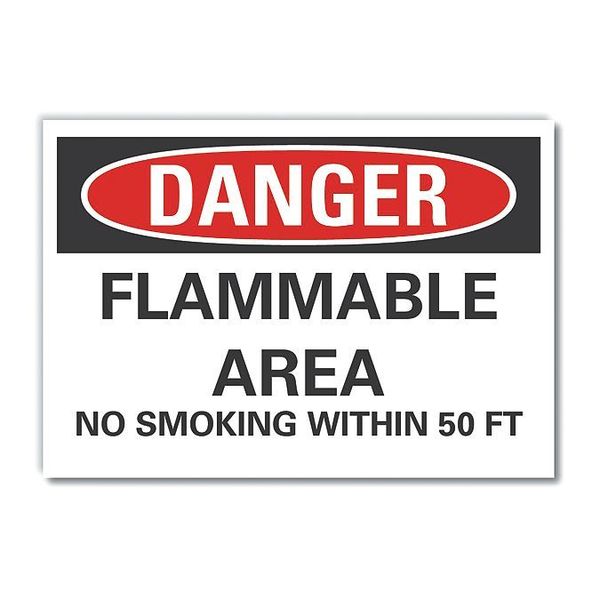 Flammable Area Danger Label, 3 1/2 in Height, 5 in Width, Polyester, Horizontal Rectangle, English