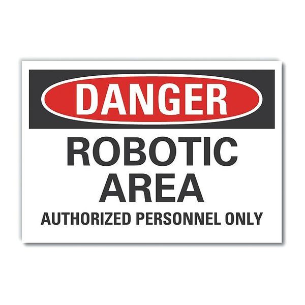 Robot Area Danger Label, 7 in Height, 10 in Width, Polyester, Vertical Rectangle, English