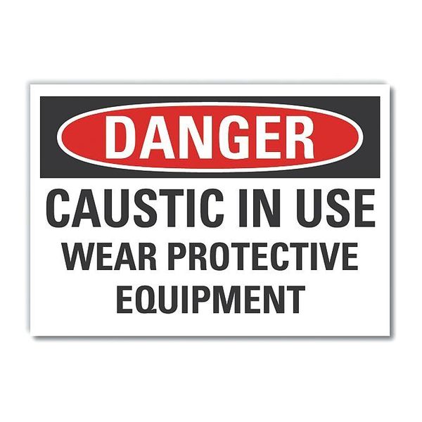 Caustic Danger Label, 7 in Height, 10 in Width, Polyester, Vertical Rectangle, English