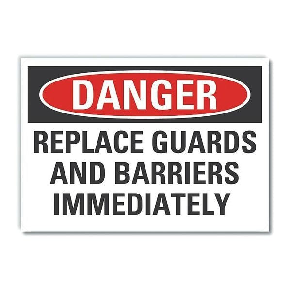 Machine Guards Danger Reflective Label, 7 in Height, 10 in Width, Reflective Sheeting, English
