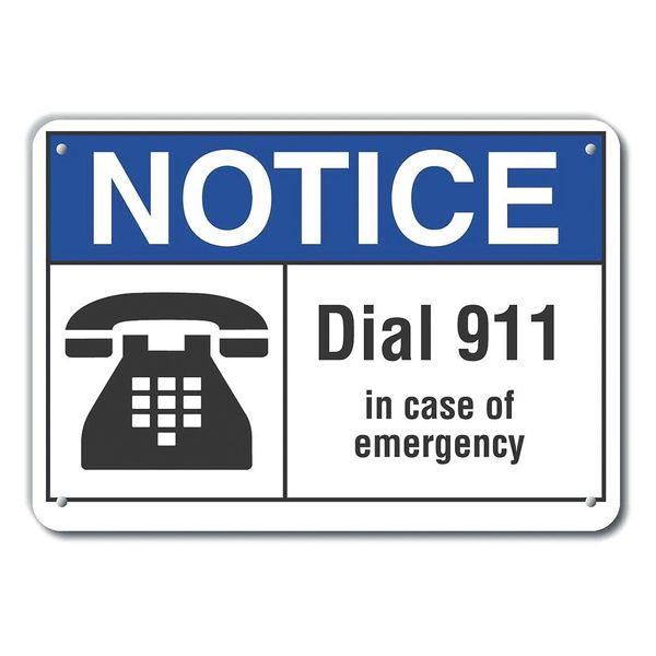 Dial 911 Notice, Aluminum, Reflctv, 10