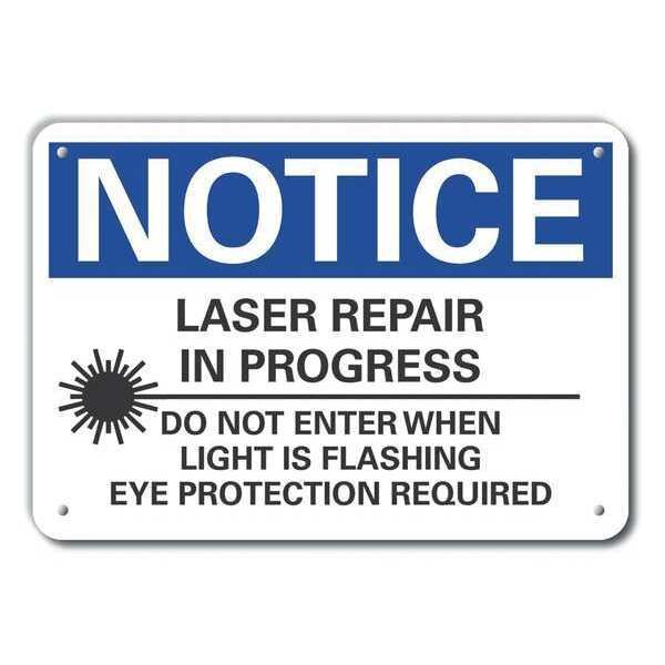 Plastic Laser Area Notice Sign, 10 in Height, 14 in Width, Plastic, Horizontal Rectangle, English