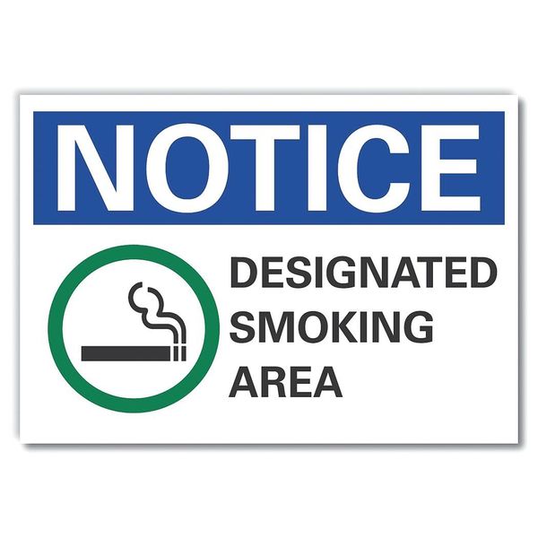 Smoking Area Notice Label, 3 1/2 in H, 5 in W, Reflective Sheeting, English, LCU5-0069-RD_5X3.5