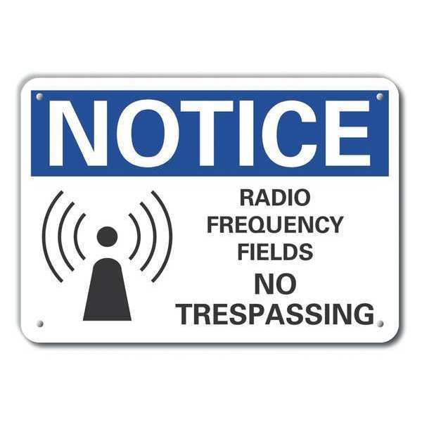 Plastic Radio Fields Notice Sign, 10 in Height, 14 in Width, Plastic, Horizontal Rectangle, English