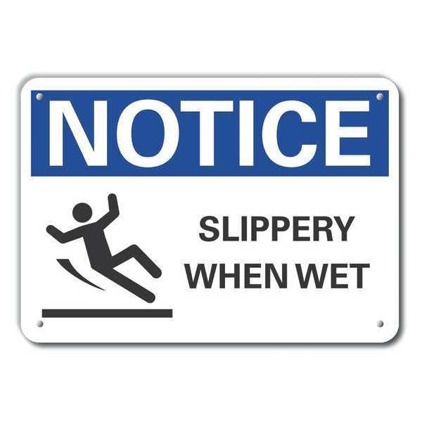Plastic Slippery Floor Notice Sign, 10 in Height, 14 in Width, Plastic, Horizontal Rectangle
