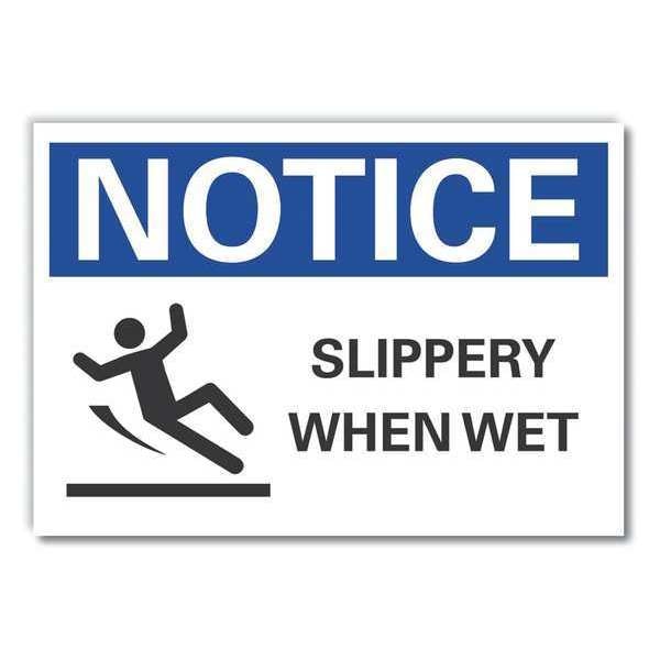 Slippery Floor Notice Label, 5 in Height, 7 in Width, Polyester, Horizontal Rectangle, English