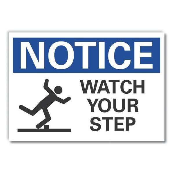 Steps Notice Label, 10 in H, 14 in W, Polyester, Horizontal Rectangle, English, LCU5-0064-ND_14X10