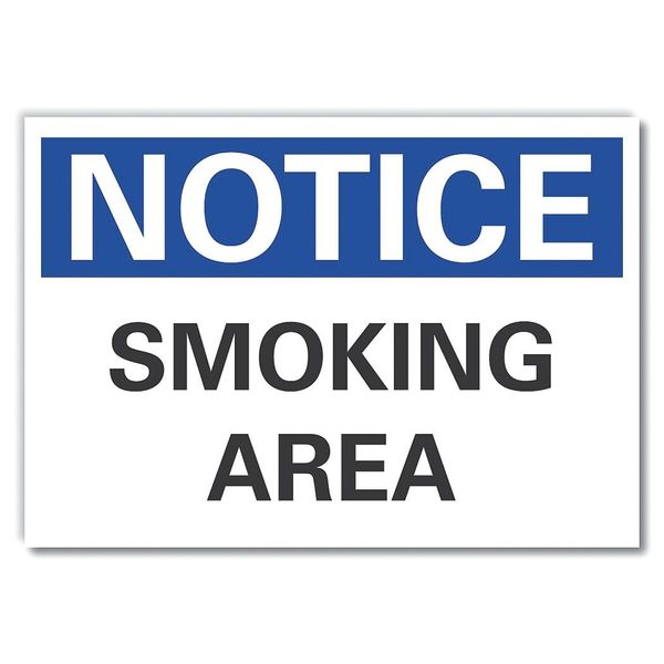 Smoking Area Notice Label, 3 1/2 in H, 5 in W, Polyester, Horizontal Rectangle, LCU5-0081-ND_5X3.5