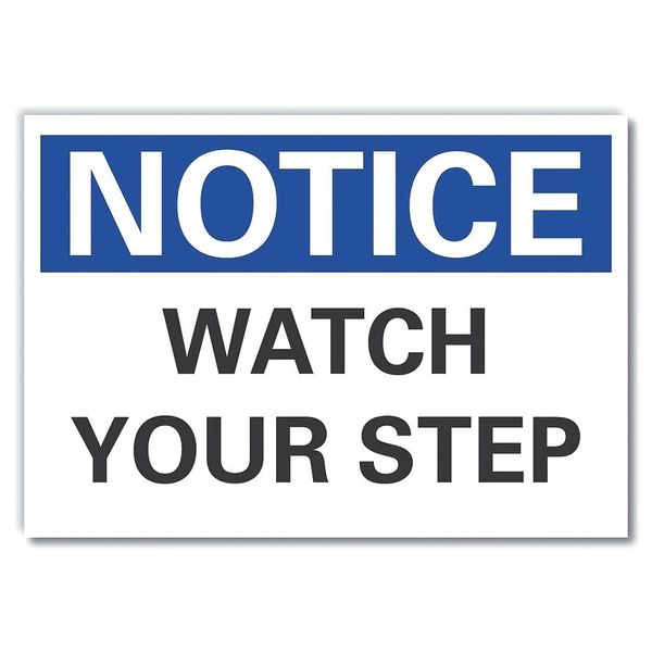 Steps Notice Label, 10 in H, 14 in W, Polyester, Horizontal Rectangle, English, LCU5-0080-ND_14X10