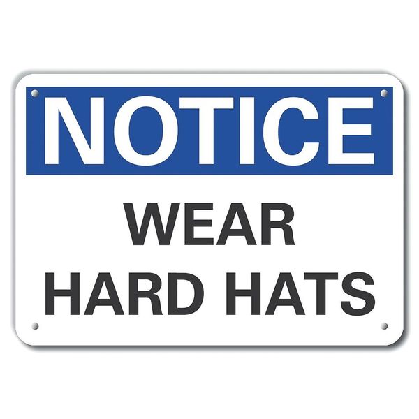 Reflective  Hard Hats Notice Sign, 7 in Height, 10 in Width, Aluminum, Vertical Rectangle, English