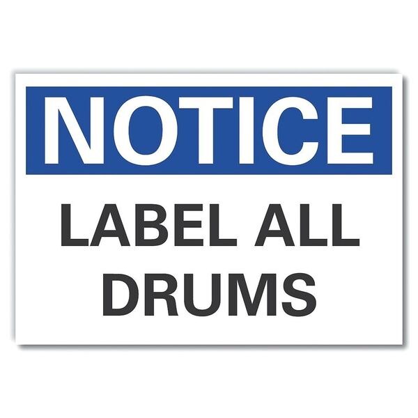 Drums Notice Label, 7 in Height, 10 in Width, Polyester, Vertical Rectangle, English