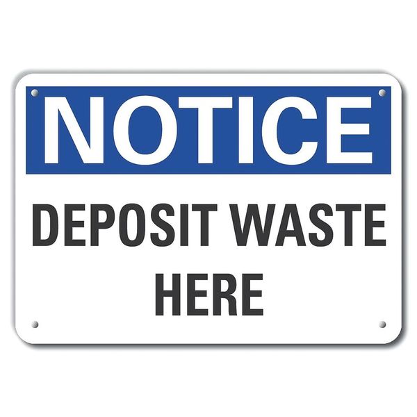 Deposit Waste Here Notice, Aluminm, 10