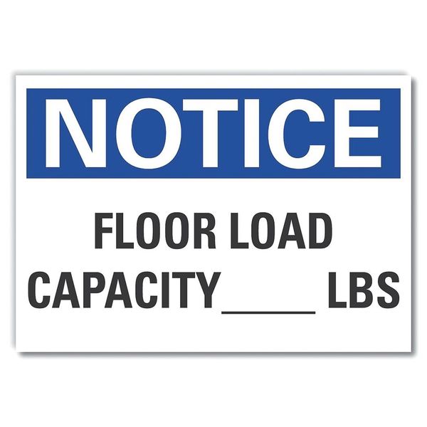 Floor Load Notice Label, 7 in Height, 10 in Width, Polyester, Vertical Rectangle, English