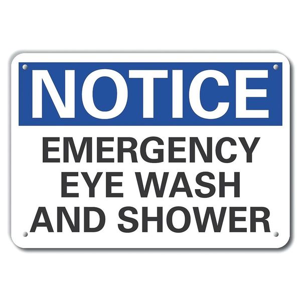 Eye Wash Sign, 10 in Height, 14 in Width, Aluminum, Horizontal Rectangle, English