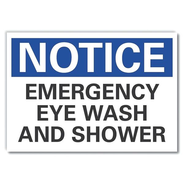 Eye Wash Sign, 3 1/2 in Height, 5 in Width, Polyester, Horizontal Rectangle, English