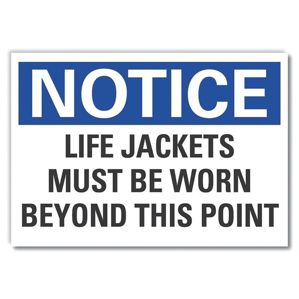 Life Jackets Notice Label, 7 in Height, 10 in Width, Polyester, Vertical Rectangle, English
