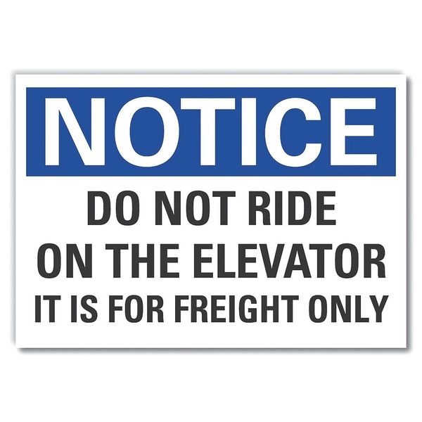 Elevator Hazard Notice Label, 7 in Height, 10 in Width, Polyester, Vertical Rectangle, English