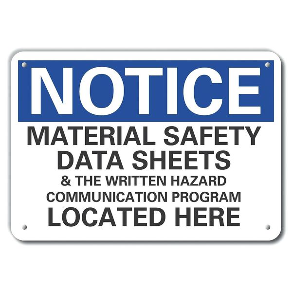 Rflct Msds Info Notice Sign, 10x14in, Alum