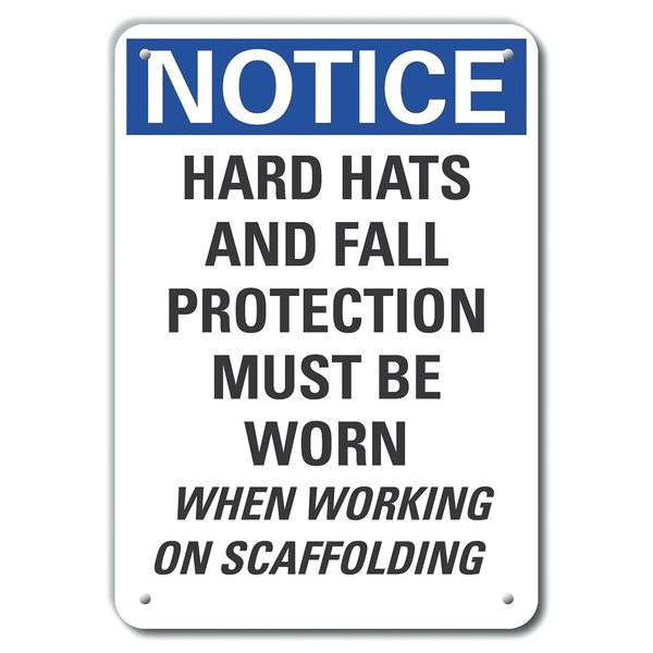 Reflective  Hard Hat Notice Sign, 14 in Height, 10 in Width, Aluminum, Vertical Rectangle, English