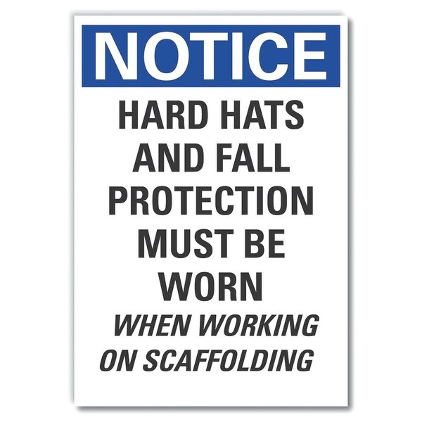 Hard Hat Notice Reflective Label, 10 in Height, 7 in Width, Reflective Sheeting, English