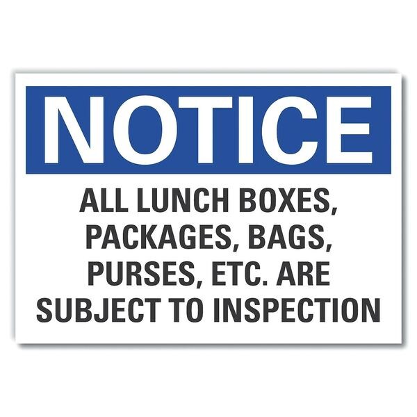 Notice Sign, 10 in H, 14 in W, Non-PVC Polymer, Horizontal Rectangle, English, LCU5-0289-ED_14x10