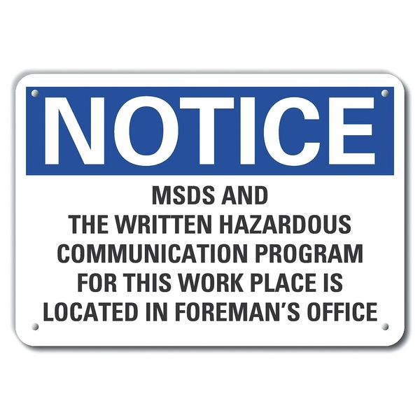 Msds Info Notice Sign, 7x10in, Plastic